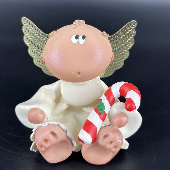 Vintage Christmas Angel Cheeks Figurine with Candy Cane Kirk's Kritters 2001 - Picture 1 of 13